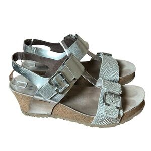 MEPHISTO Lissandra Platform Wedge Sandals Sz 40 US 10 Comfort Silver Metallic